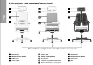 Ergonominės kėdės Xilium spalvos koncepto pasirinkimas.