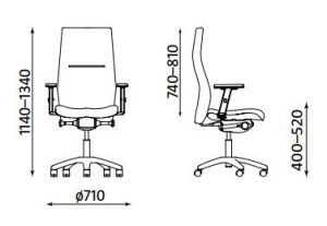 Ergonominės kėdės SO-one HB matmenys.